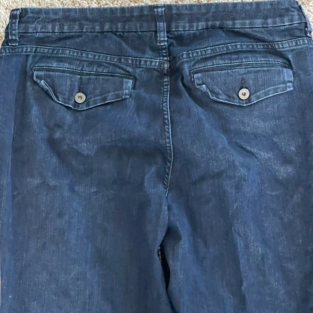 Chico's Platinum Dark Denim Dressy Bootcut Flare Jeans Size (12) 2 - Picture 8 of 9